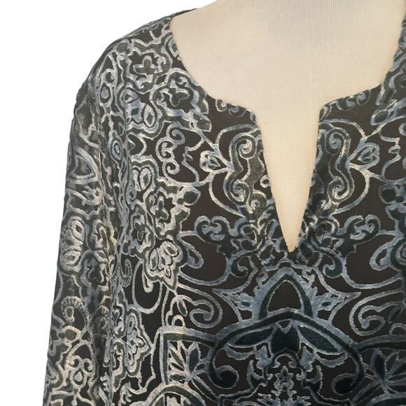 Violet & Claire Burnout Velvet Top Womens Sz 2X Black Ice Blue Party Whimsigoth - Picture 3 of 8